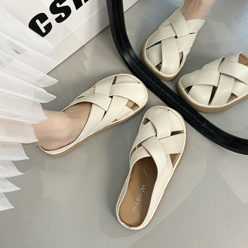 Fashion 2025New Anti-slip Summer Women Slippers Square Toe Soft-soled Square Toe Flat Sandals Solid Color Comfortable Ladies Mules