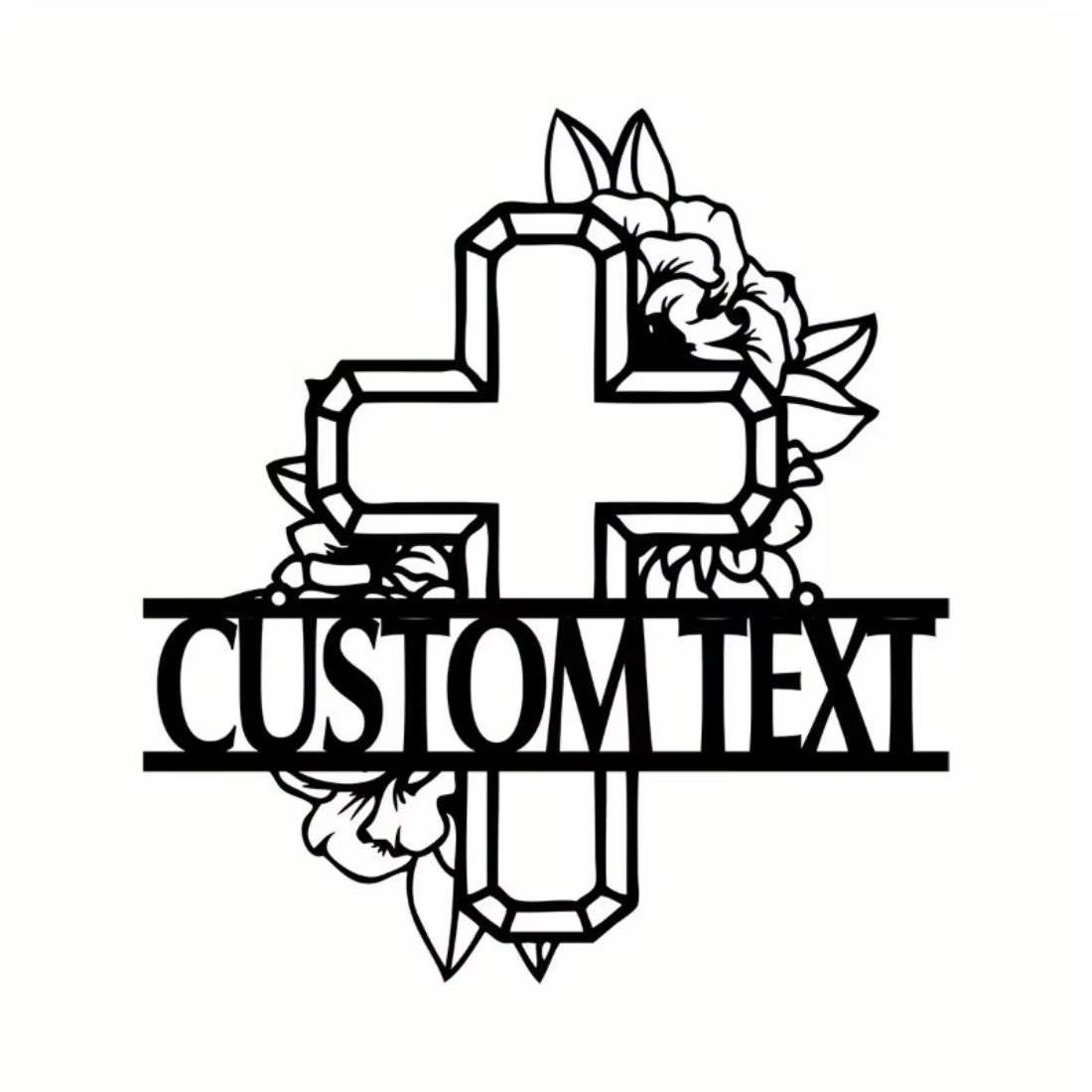 

Customized Monogram Cross Metal Sign, Religious Christian Wall Art for Home Decor S чорний