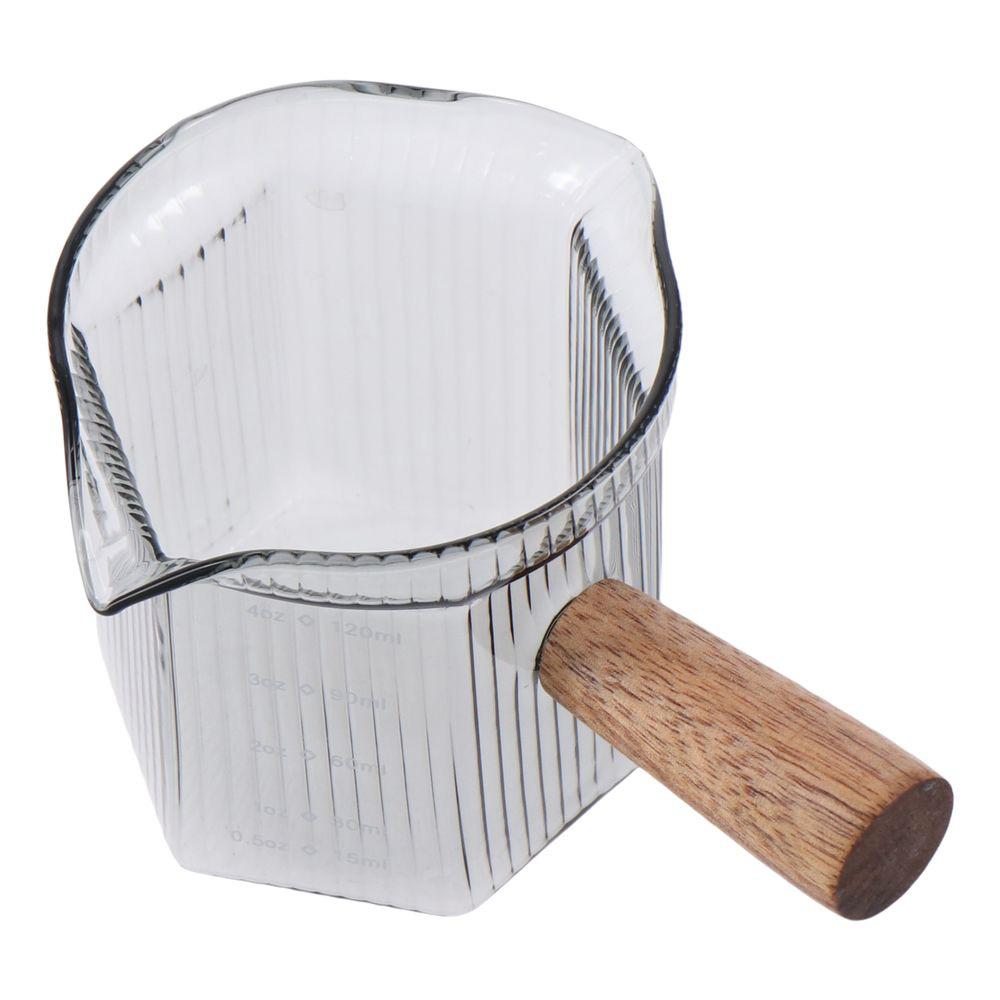 

Glass Milk Cup Easy to Clean with Wood Handle Gray Measuring Cup Vertical Grain Multipurpose Espresso Cup Milk Espresso Cup