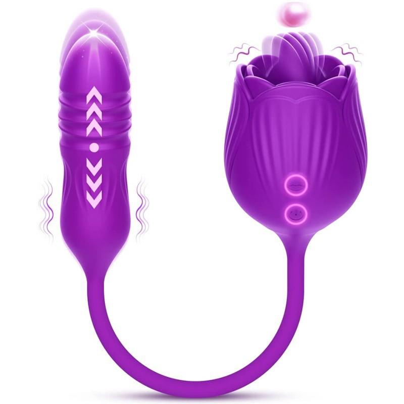 3 In 1 Rose Toy Vibrator for Woman Tongue Licking \nClitoral Stimulator Thrusting G Spot Dildo Clit Nipple Licker for Women Goods