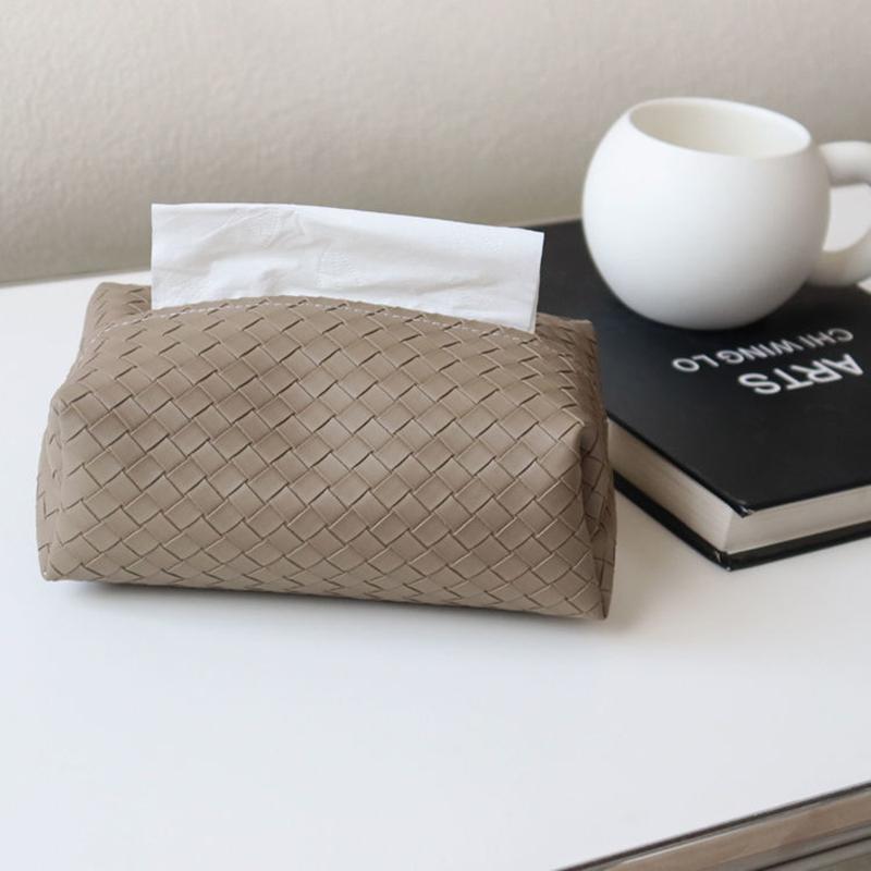 1Pcs Weave Leather Tissue Box Chic Portable Car Paper Holder Ins Decorative Rest