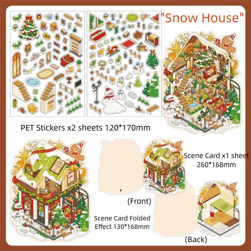 Christmas House Series 3D Cartoon Miniature Scene Stickers DIY Handmade Stacked Layers DIY Cabin Scene Sticker