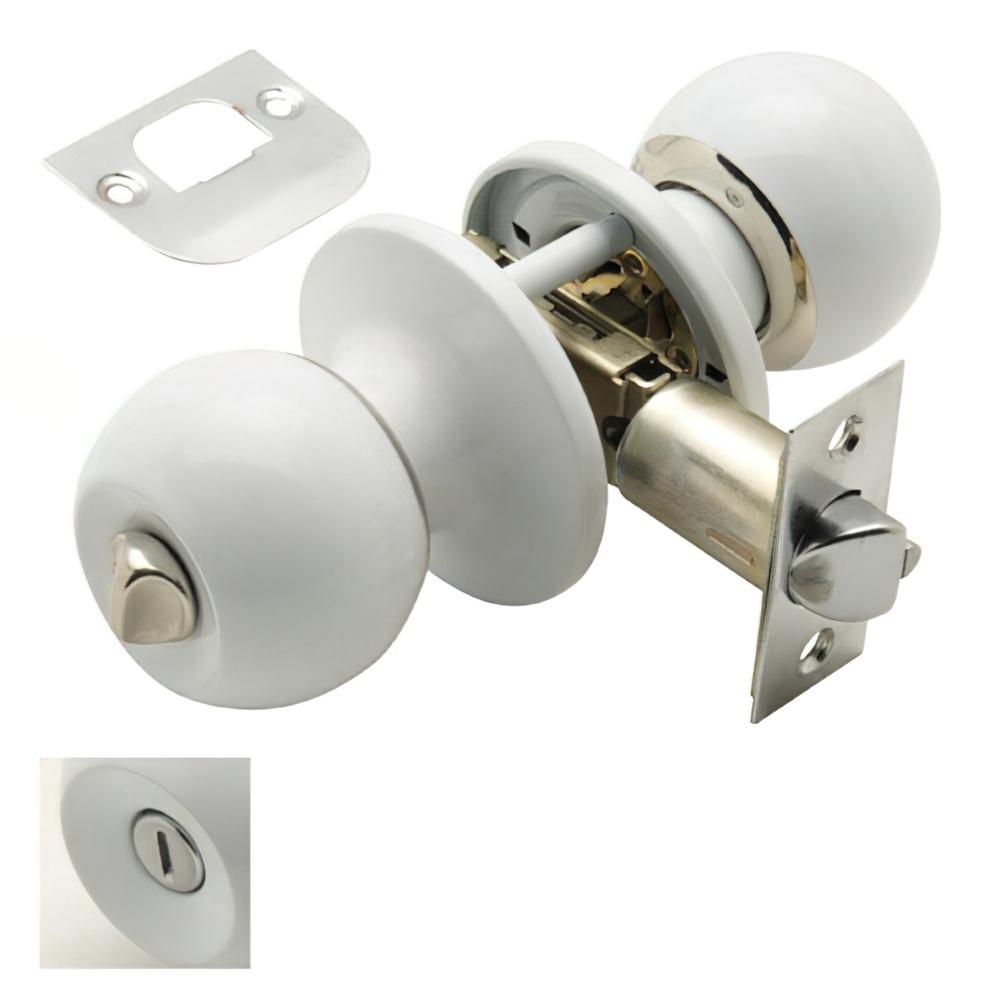Wolfpack Door Knob with White Lock for Bathroom