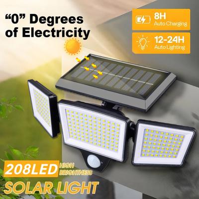 IP65 Waterproof 3 Heads Solar LED Outdoor Lights, Motion Sensor Wall Lamp, Remote Control 3 Modes Flood Light for Garden Patio Yard Garage