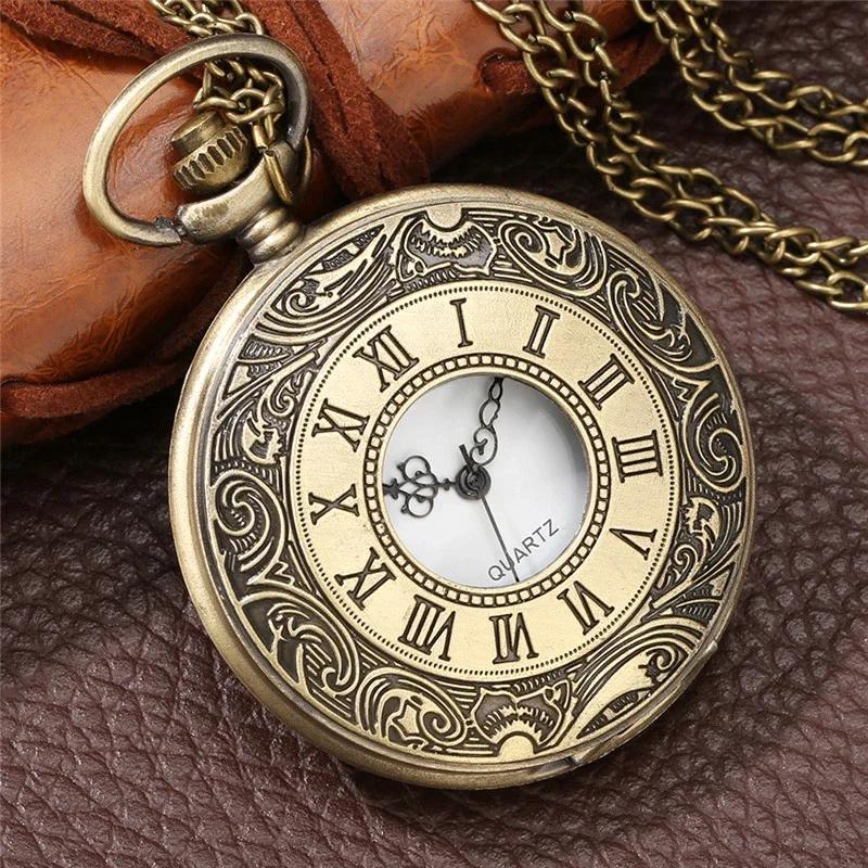 Vintage Charme Schwarz Unisex Mode Römische Zahl Quarz Steampunk Taschenuhr Damen Herren Halskette Anhänger mit Kette Geschenk