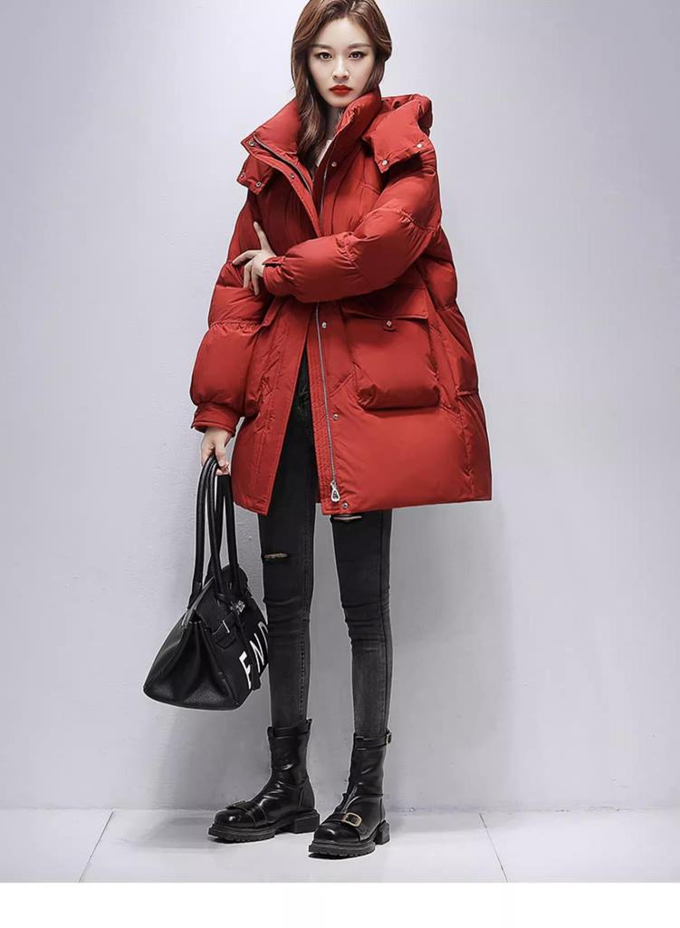 Women's Mid-Length Winter White Duck Down Hooded Coat - Fashionable and Warm