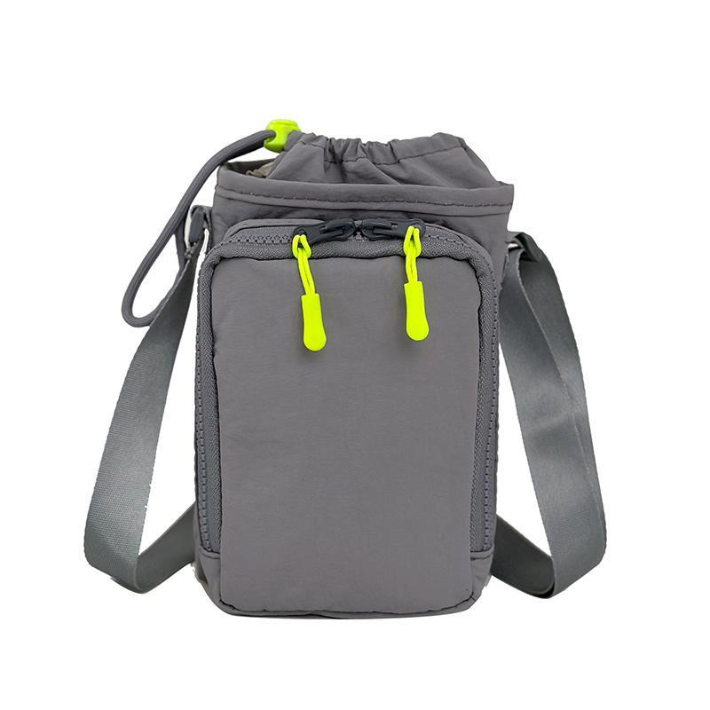 Nylon Water Bottle Sling Bag Lightweight Adjustable Strap Zipper Pouch Fits 12-40oz Bottles for Outdoor Walking Running