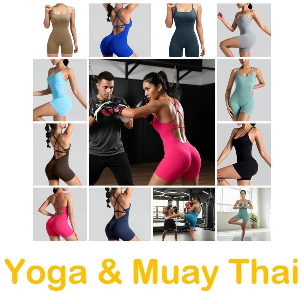 Women Yoga Jumpsuit Bodysuit Muay Thai Boxing Pilates Exercise Training Fitness Workout Sportwear Set Gym Quick Dry