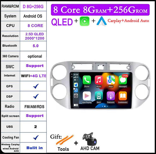 QLED Touch Screen Android 14 For Volkswagen VW Tiguan 1 NF 2006 2008 -2016 Car Radio Multimedia Video Player DSP IPS 5G WIFI