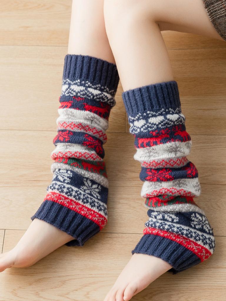 New Fall And Winter Stocking Stocking Medium Long Calf Socks Leg Warmers Warm Socks Christmas Snow Knit Leg Socks