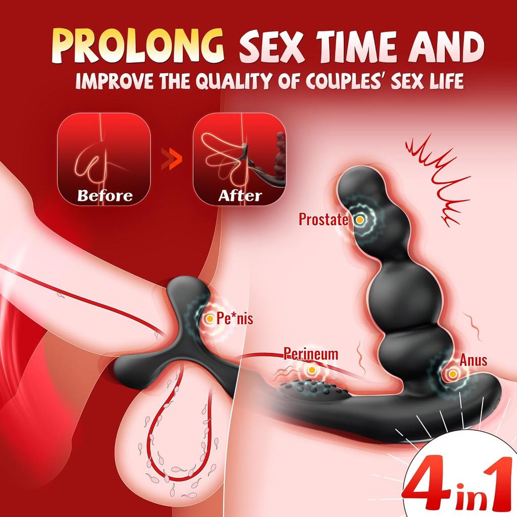 Sexspielzeug für Männer, Analer Vibrator Prostata-Massagegerät mit Penisring, Männliches Sexspielzeug mit 3 rotierenden & 10 Vibrationsmodi, Butt Plug Analperlen