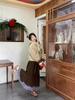 Japanese Retro Brown Plaid Double-Layer Cake Skirt for Women - Autumn/Winter Fake Two-Piece Design 