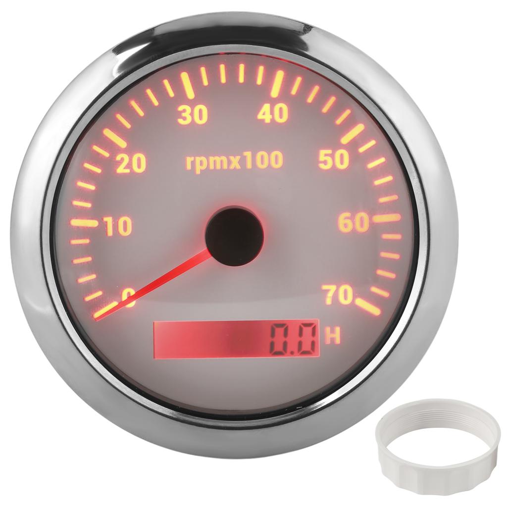 85-mm-Drehzahlmesser 0?7000 U/min, einstellbare 7-Farben-Hintergrundbeleuchtung für Auto-Bootsmotor 9?32 V DC Weiß