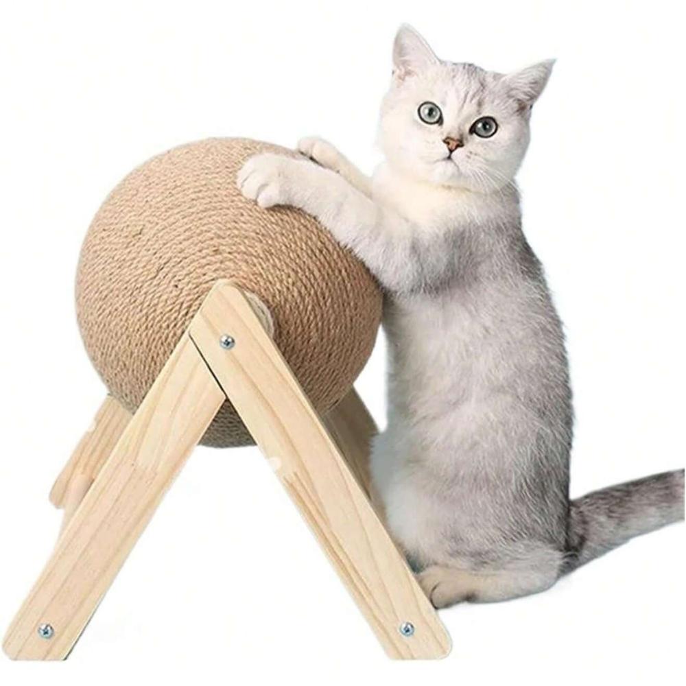Cat Scratch Interactive Solid Wood Cat Scratch Ball Pet Toy, Containing Sisal Fiber Cat Scratch Ball, Suitable for Indoor Cat Play
