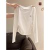 Cotton Waist Pleated Long-sleeved Shirt for Women's Spring, Autumn and Winter New Irregular Front Shoulder Top with Bottoming Shirt for Women