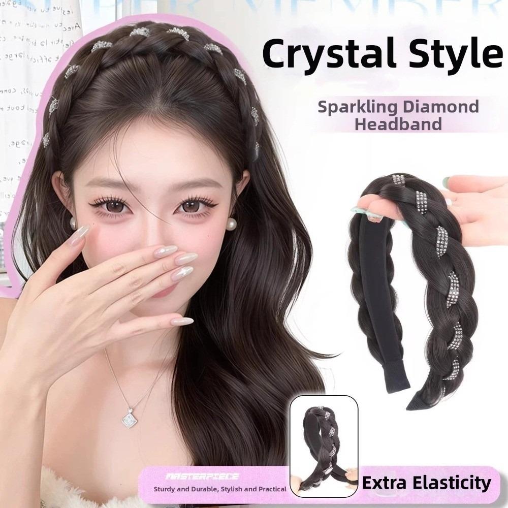 Head Hoop Rhinestones Twist Braided Hairband Elegant Fishbone Braids Hair Bands  Party