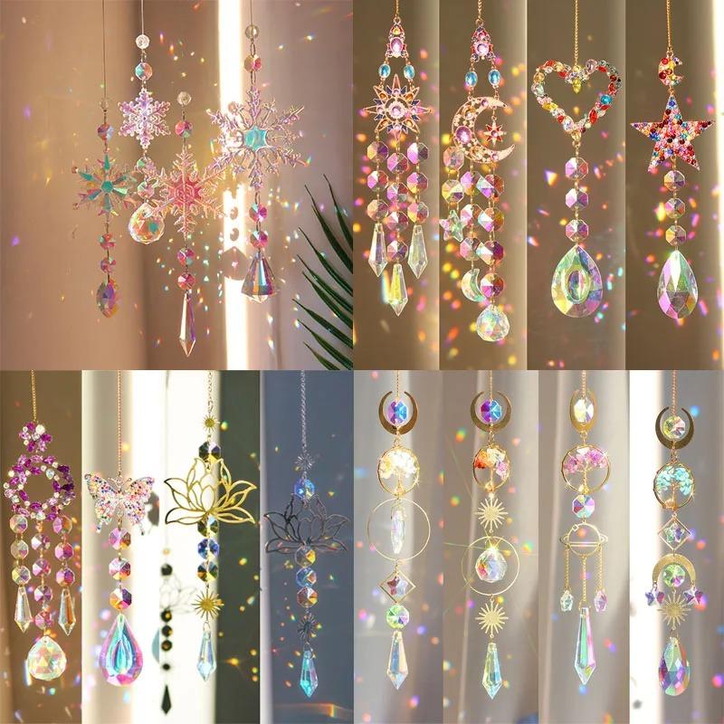 Catcher Butterfly Lotus Rainbow Christmas Decoration Crystal Diamond Moon Sun Home Garden Decoration Wind Chimes Pink Room Decor