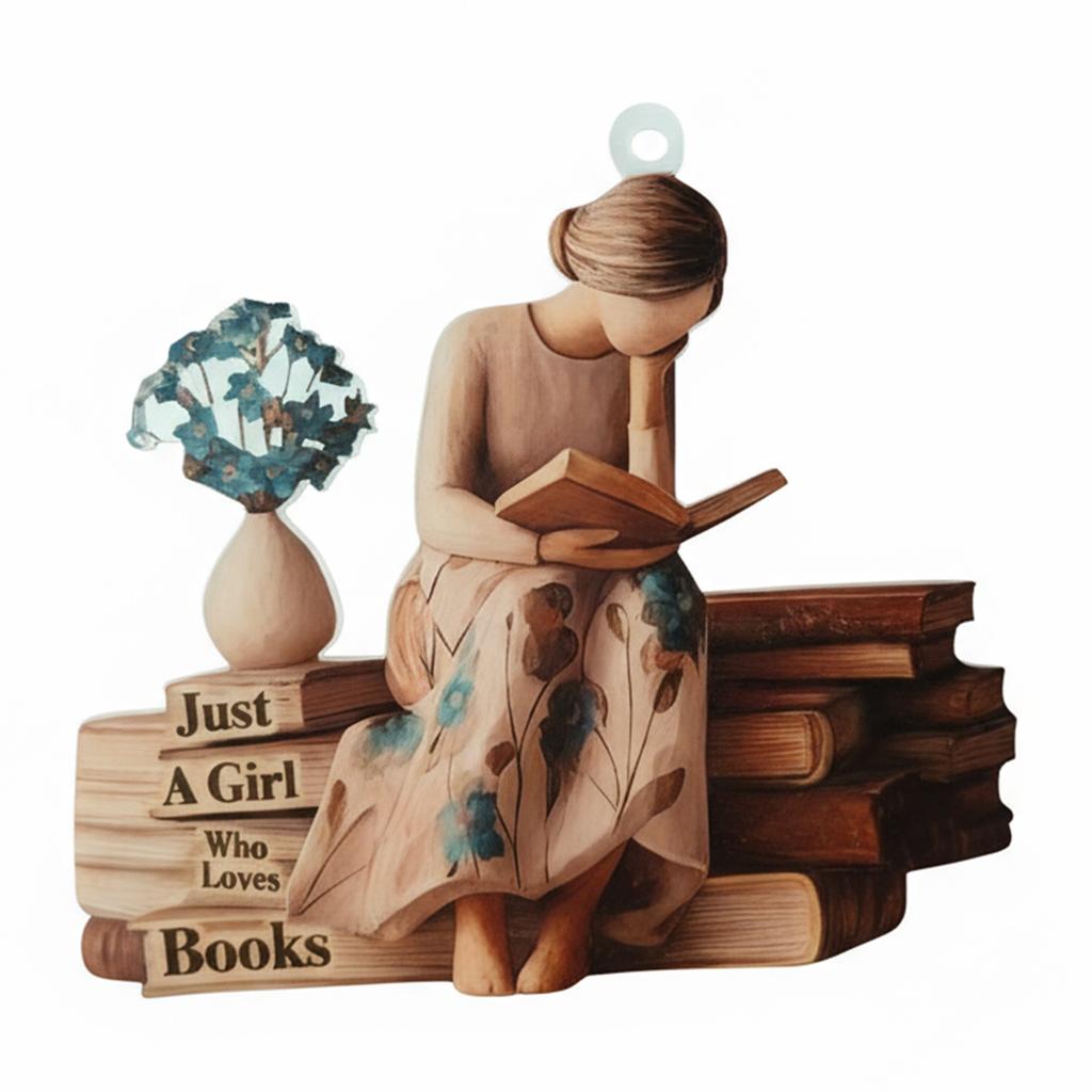 2D Nur ein Mädchen, das Bücher liebt Ornament Weihnachtsbaumhängeornament Leseornament Geschenke für Leser Buchliebhaber Frauen