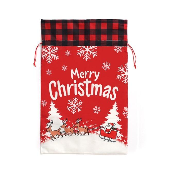 Holiday Large Present Bag with Flannel Fabric Drawstring Closure Featuring For FOREST Santa for Kids Christmas Storage 37x56cm