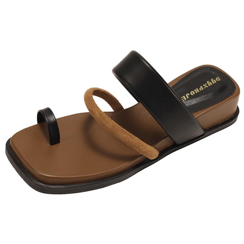 Black High-end Non-slip Thick-bottomed Slope Heel Flip-flops for Women's Summer Outer Wear 2025 New with Skirt Square Head Cool Slippers