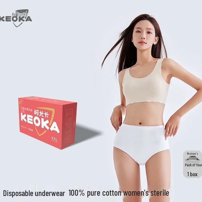 KEOKA Women s Disposable Pure Cotton Panties 4-Pack - Sterile, Non-Irritating, Ideal for Travel and Postpartum Use. Extra Large