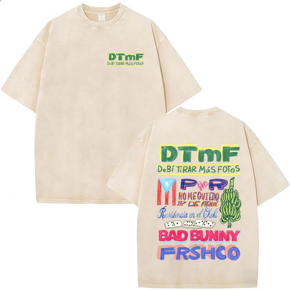 

Washed Vintage Rapper Bad Bunny T-shirt Debi Tirar Mas Fotos DTMF World Tour T Shirts Men Women Fashion Hip Hop O-Neck T-shirts S разноцветный