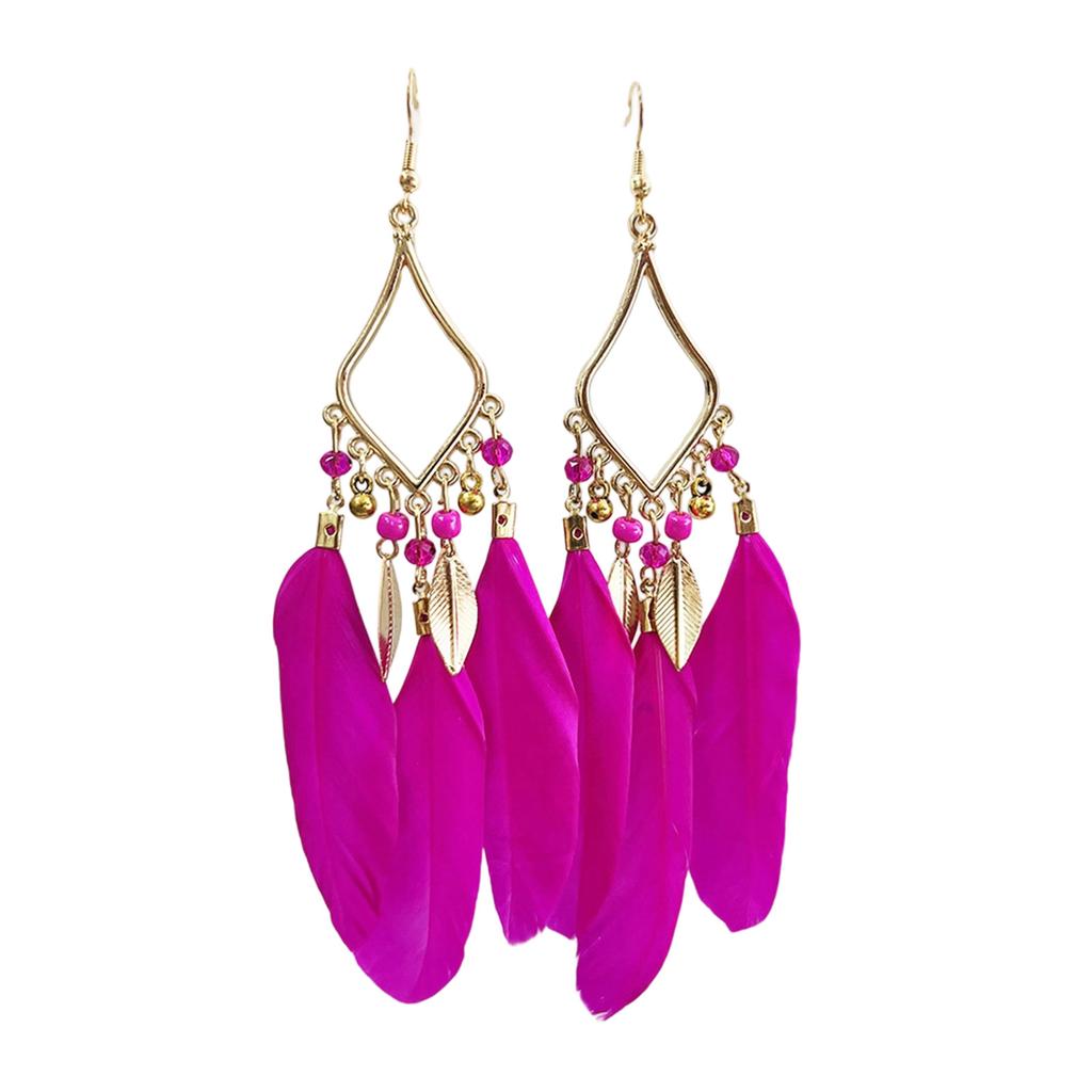 Bohemian Feather Tassel Drop Earrings Lightweight Hypoallergenic Handmade Feather Ear Drops Jewelry For Women