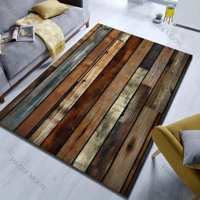 Multiple Sizes HD Wood Grain Print Carpet for Living Room Bedroom Doormat Home Decor Sofa Area Rug Non-slip Floor Mat for Gifts