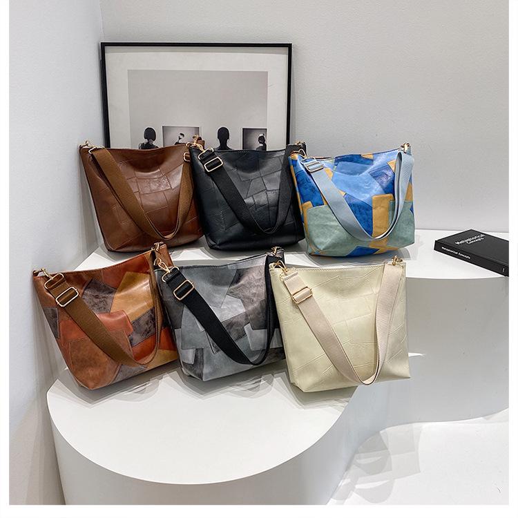 2024 Neue Patchwork Colorblock Crossbody Tote - Damen Große Kapazität Lässige Einzel-Schultertasche für Studentinnen