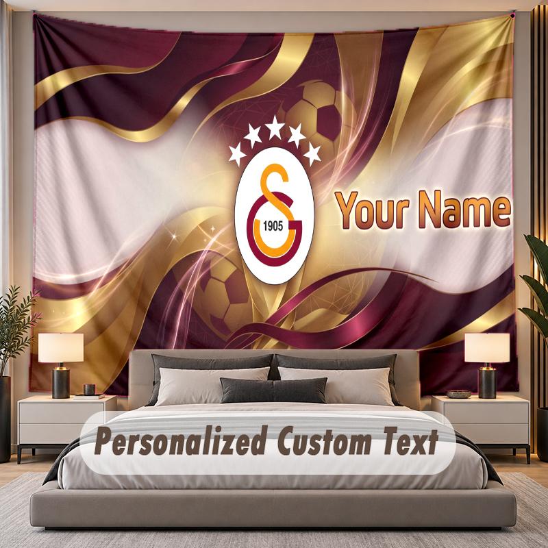 Custom Name Text Tapestry Galatasaray FC Personalized Polyester Wall Tapestry For Bedroom And Room