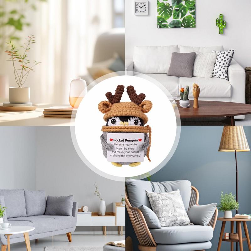 Funny Positive Penguin Collectible Doll With Encouragement Card Small And Cute Toy Wearing Hat Doll For Cheer Up Decorations