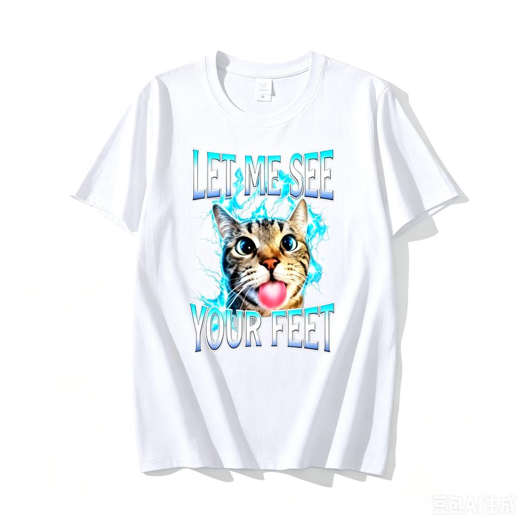 2026 New Let Me See Your Feet Funny Cat Meme Graphic T Shirts Adults Cotton Short Sleeve Round Neck Printed Tshirt