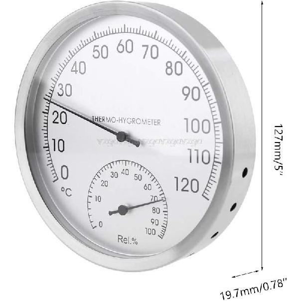 127mm 5" Thermometer Hygrometer Wall Hung Stainless Steel Indoor Outdoor Sauna Room Temperature Humidity Tester Monitor