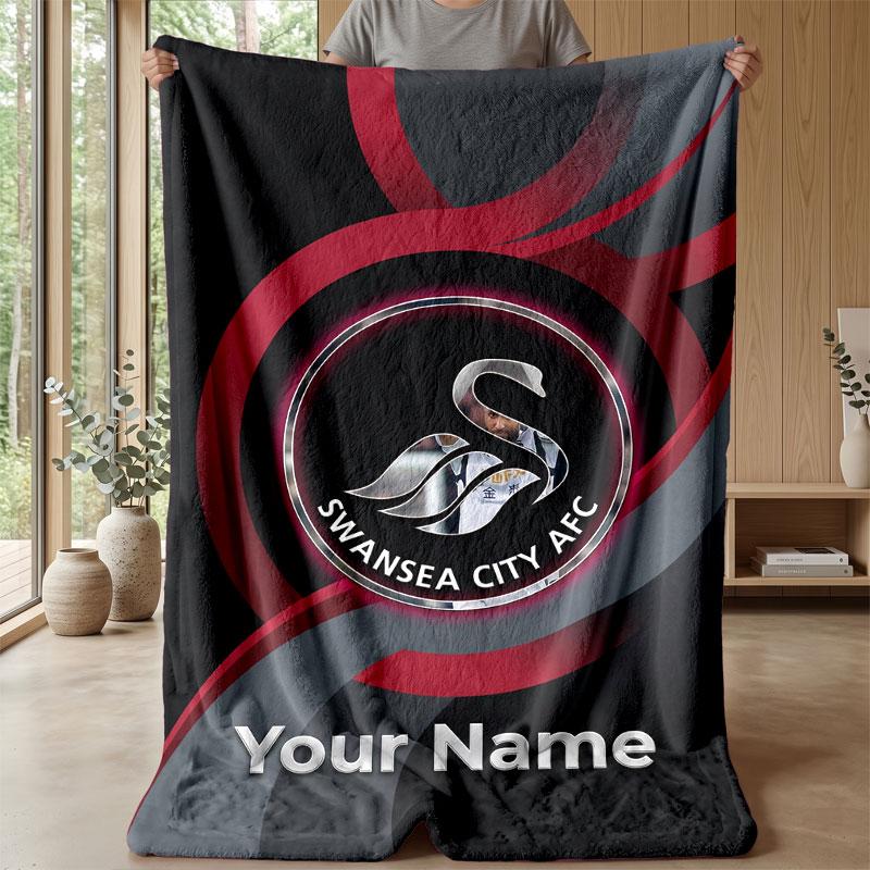 Coperta in Flanella con Nome Personalizzato Swansea City FC Logo Calcio Coperta in Pile Personalizzata Regalo Speciale per Divano Camera da Letto Casa