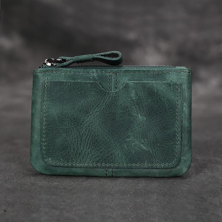 Portofel Mic Vintage din Piele Handmade Unisex Suport Carduri cu Fermoar Mini Geantă de Depozitare Compactă pentru Călătorii pentru Uz Zilnic Portofel Mic pentru Bărbați