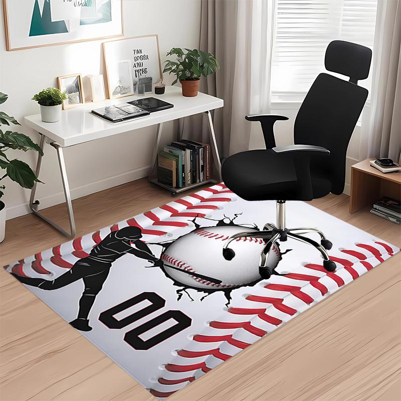 Baseball Printed Carpet, for Office Chair Living Room Bedroom Kitchen Room Decor Gifts.