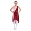 Girls Sparkly Sequin Dress Contrast Color Design Sleeveless Round Neckline Irregular Hem Stage Performance Outfit