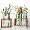 1 Set Creative Hydroponic Plants Container With Wood Frame Transparent Test Tube Vase Bonsai Home Desktop Decor Crafts