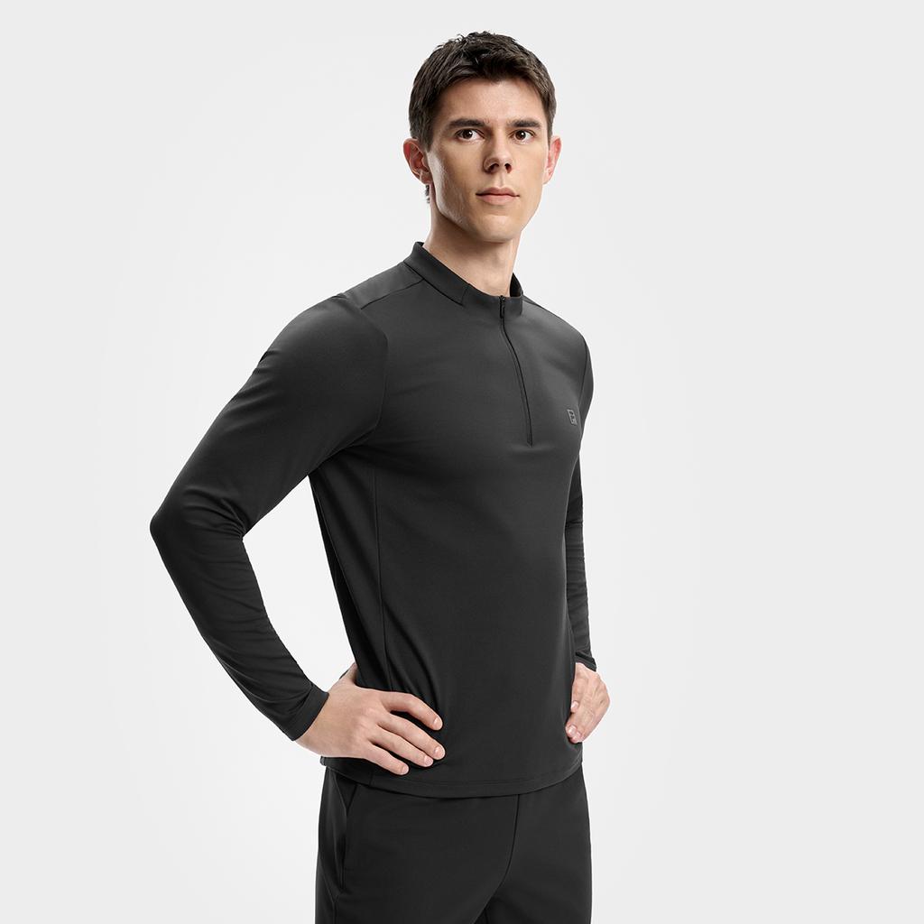 FILA Fitness Dark Pioneer Solid Color Stand Collar Fleece Long Sleeve T-Shirt Men Tops A11M541206FBK
