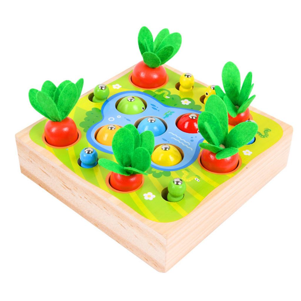 Happy Farm Puzzle Pulling Carrots Puzzle Game Shape Matching Magnetic Fishing Catching Bugy Toys