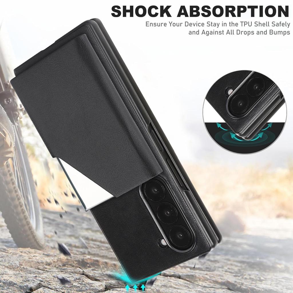 D6 Alloy Card Holder with Retro Frosted Faux Leather Case, Compatible with Samsung Galaxy Z Fold7, Magnetic Two-in-One Design