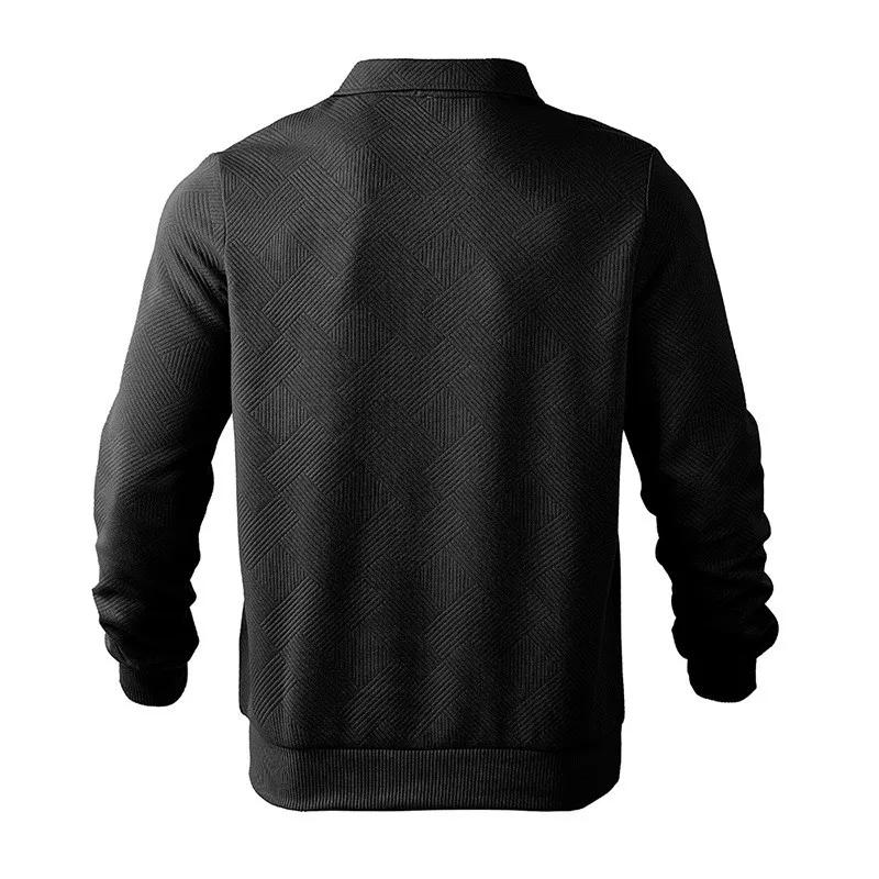 Man Hoodie Half Zip Sweater Pullover Long Sleeve Knit Top Loose Fit Geometric Pattern Casual Shirt Ribbed Cuff Hoodies