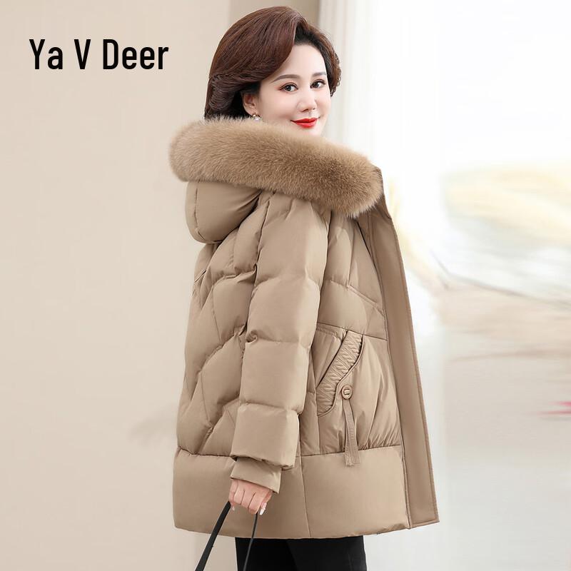 Yalu Women's Mid-Length Down Jacket with Fox Fur Trim Hood