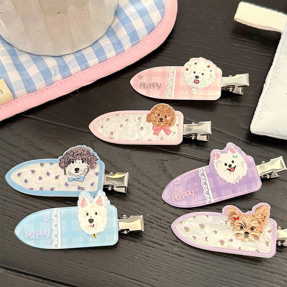 Adorable Pet Dog Hair Clip Set Sweet No-Crease Bang Clip Cartoon Puppy Hair Clips  for Women Girls