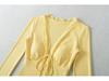 Women's Long Sleeve Lace Trim V-Neck Bell Sleeve Slim Fit Top for Autumn/Winter