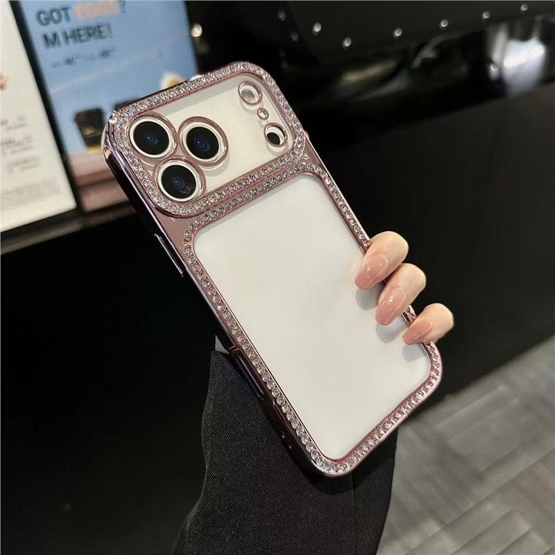 

Rhinestone Plating Drop-Proof Soft TPU Protective Case for iPhone 13, 15, 16 Pro Max, Apple 17. iPhone 14 Pro Max розовый