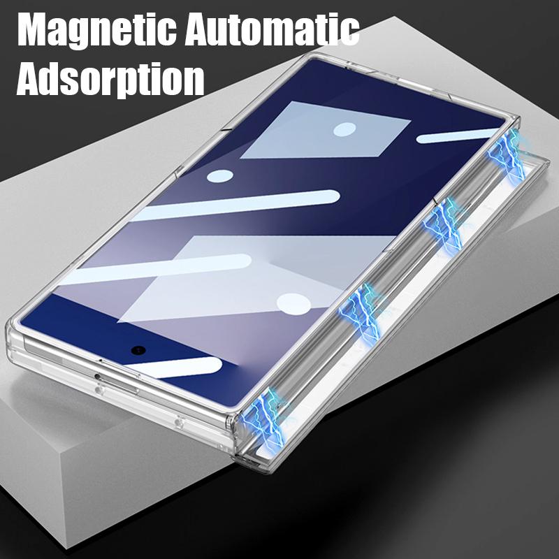 Magnetic Adsorption Phone Case For Samsung Galaxy Z Fold 7 6 5 Fold7 Fold6 Fold5 5G Flower Floral Pattern Clear Shockproof Cover