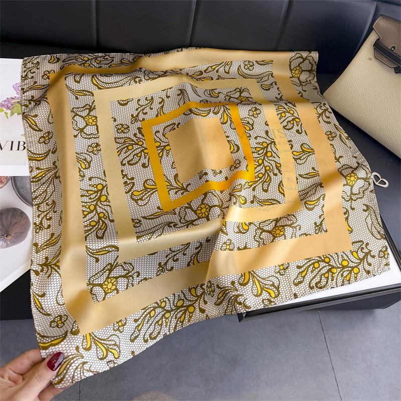 Korean version of elegant imitation silk printing women's silk scarf square scarf high-end shawl sunscreen neck scarf headscarf scarf