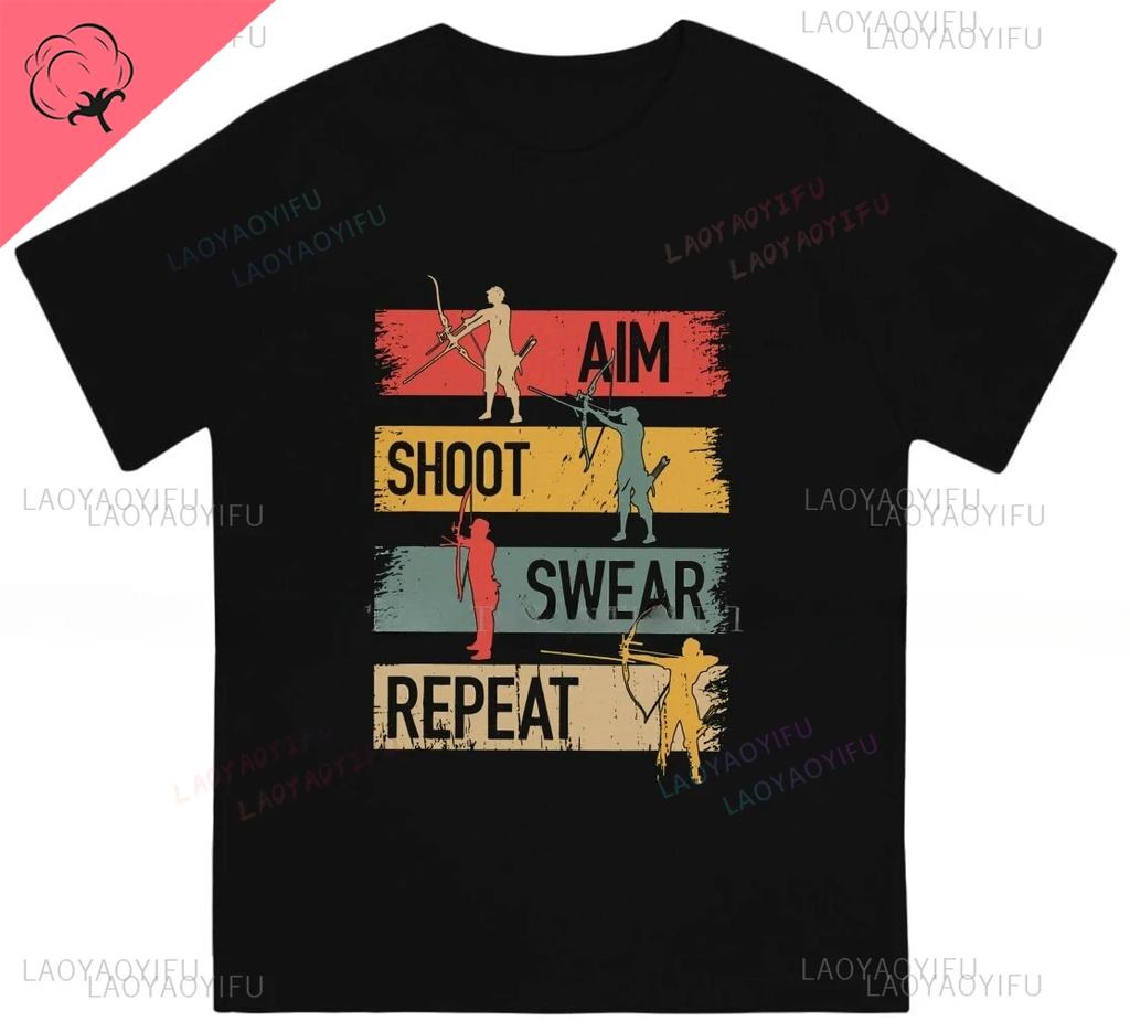 Aim Shoot Swear Repeat Archery Hipster Shortsleev Printed TShirts Archery Sports Men Style Casual Aesthetic O Neck Tops T Shirt