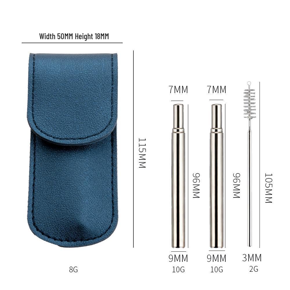304 Stainless Steel Foldable Telescopic Straw with Brush - Outdoor Gift Tableware